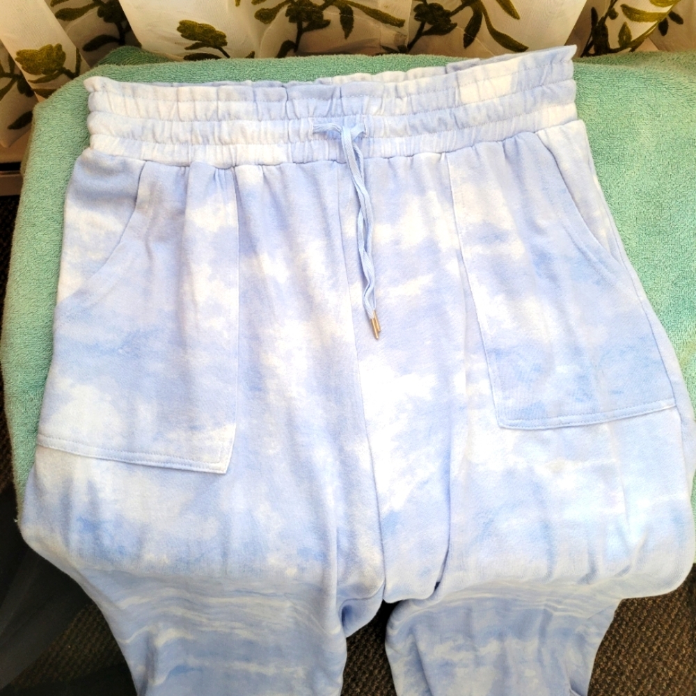 Zac & Rachel blue white super soft wide leg draw string Lounge pant Large